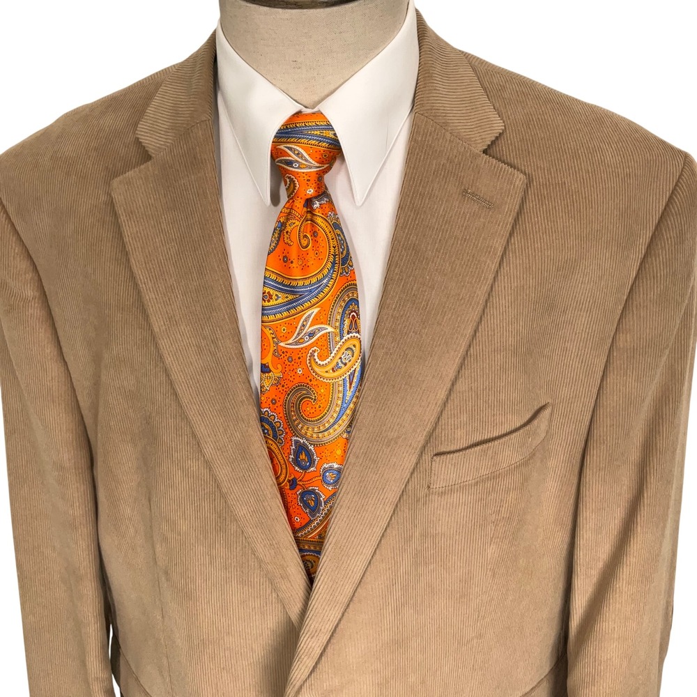 Chaps Blazer Mens 50R Tan Corduroy Elbow Patches 2-Button Preppy Heritage Jacket